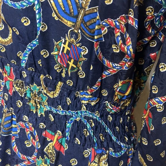 Diane Freis Womens Vintage Long Sleeves Silk dress Printed Deep Blue Size Medium - Picture 6 of 9